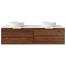 Olomana 1500mm Walnut Woodmatt Wall Hung Double Vanity with Stone Countertop